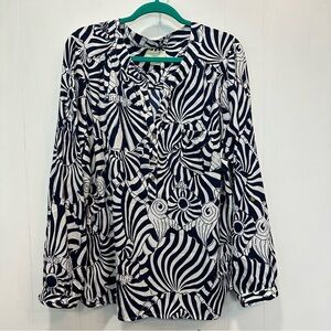 NWT Caribbean Joe Navy & White Seashell Print Blouse Size 2X